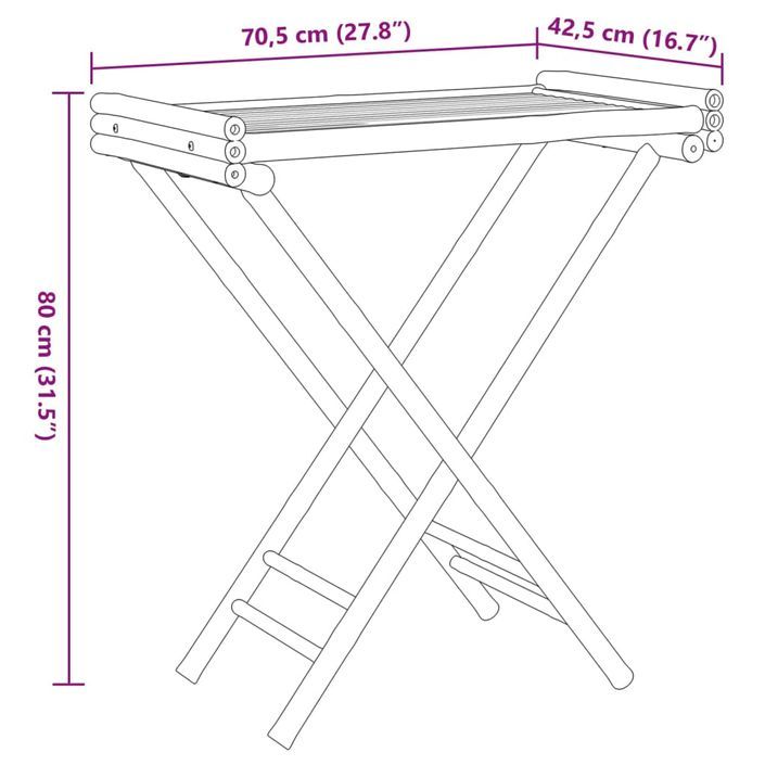 Table à plateau pliante 70,5x42,5x80 cm bambou - Photo n°10