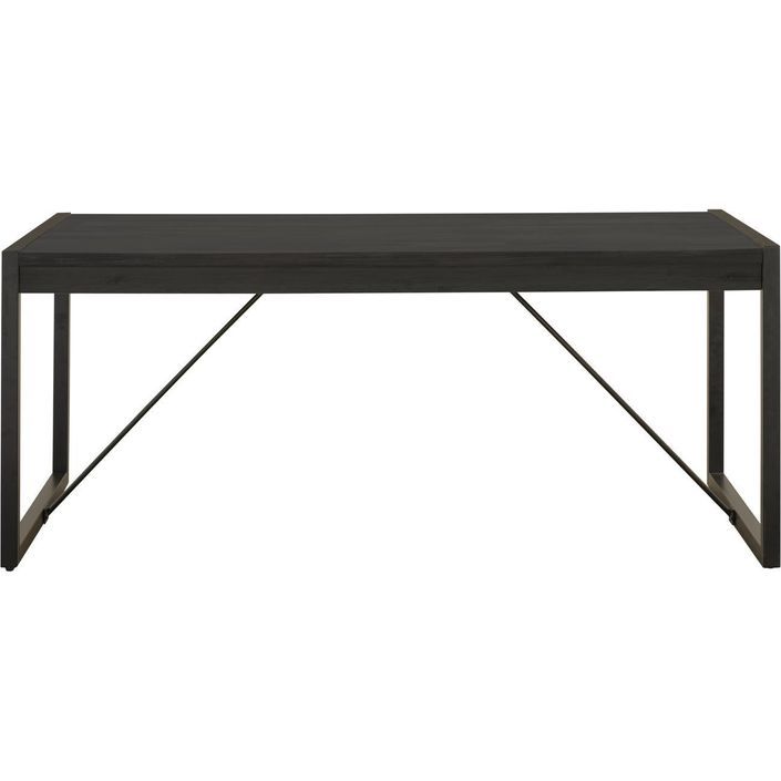 Table à rallonge 180/230 cm 10 places bois massif noir vintage et pieds acier noir Zayane - Photo n°5