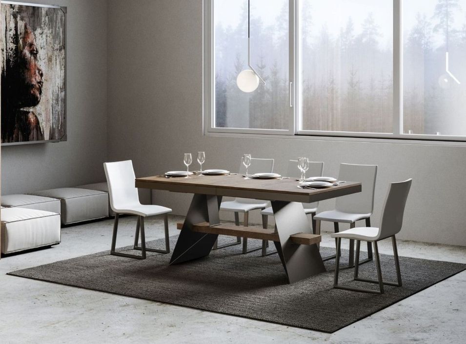 Table à rallonges 6 à 20 places bois foncé avec un cadre et des pieds acier gris foncé L 160 à 420 cm Borys - Photo n°2