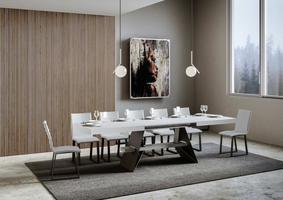 Table à rallonges 8 à 14 places bois blanc et pieds acier gris foncé 180 à 284 cm Klaro - Photo n°3
