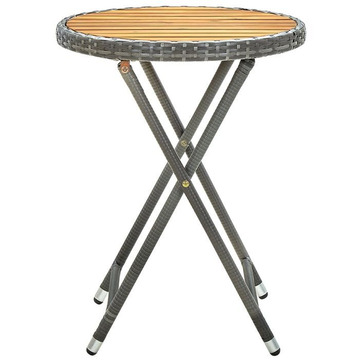 Table à thé Gris 60 cm Résine tressée et bois d'acacia solide - Photo n°2