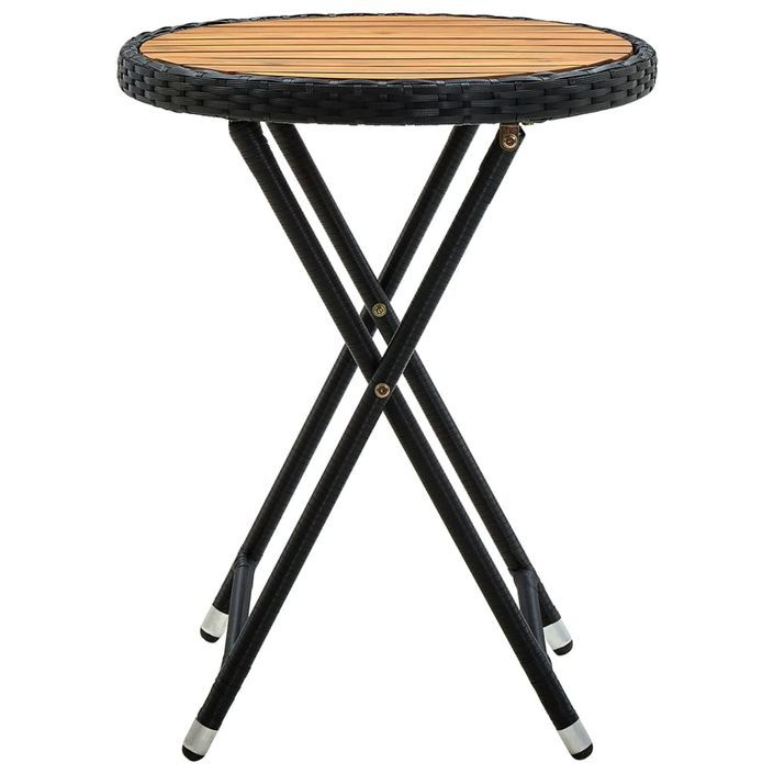 Table à thé Noir 60 cm Résine tressée et bois d'acacia solide - Photo n°2