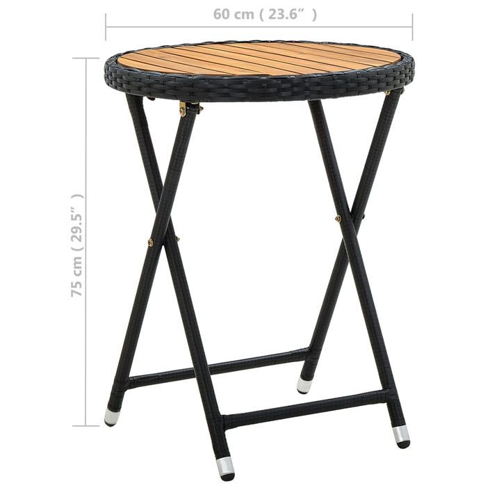 Table à thé Noir 60 cm Résine tressée et bois d'acacia solide - Photo n°7