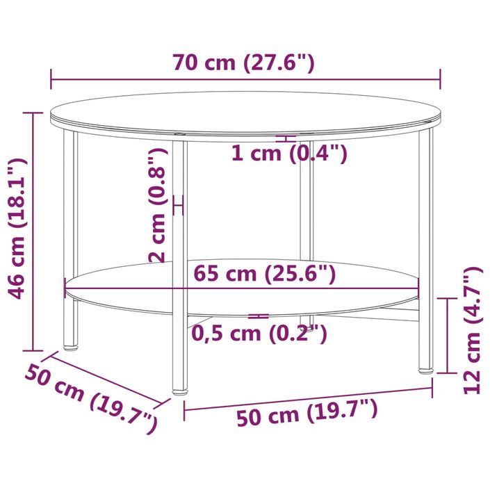 Table à thé Noir et marbre blanc 70 cm Verre trempé - Photo n°6