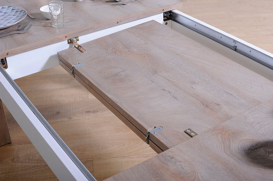 Table avec allonge aqué blanc mat et bois chêne clair Baite 180/260 cm - Photo n°8