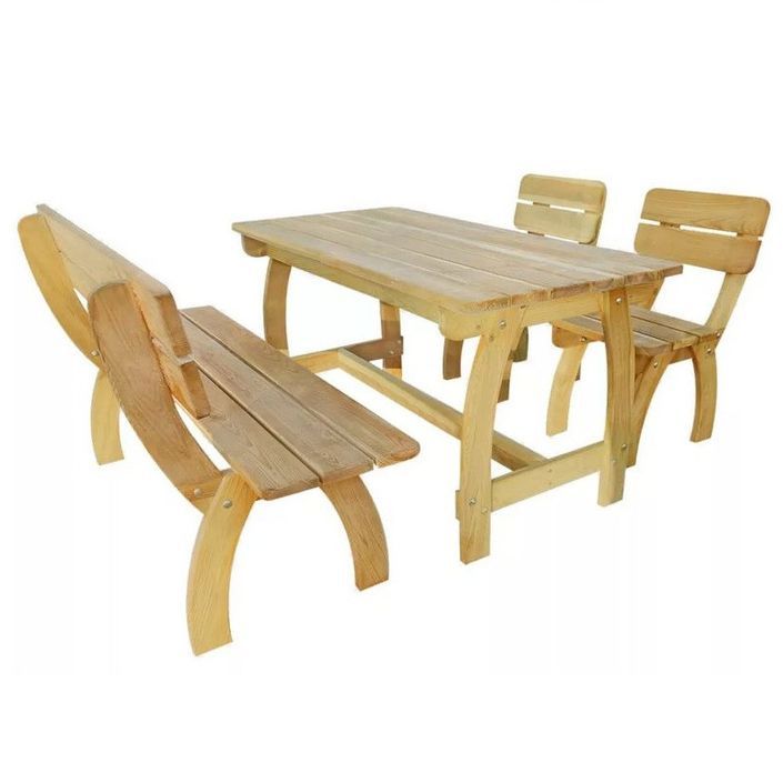 Table avec banc et 2 chaises pin massif clair Liva - Photo n°2