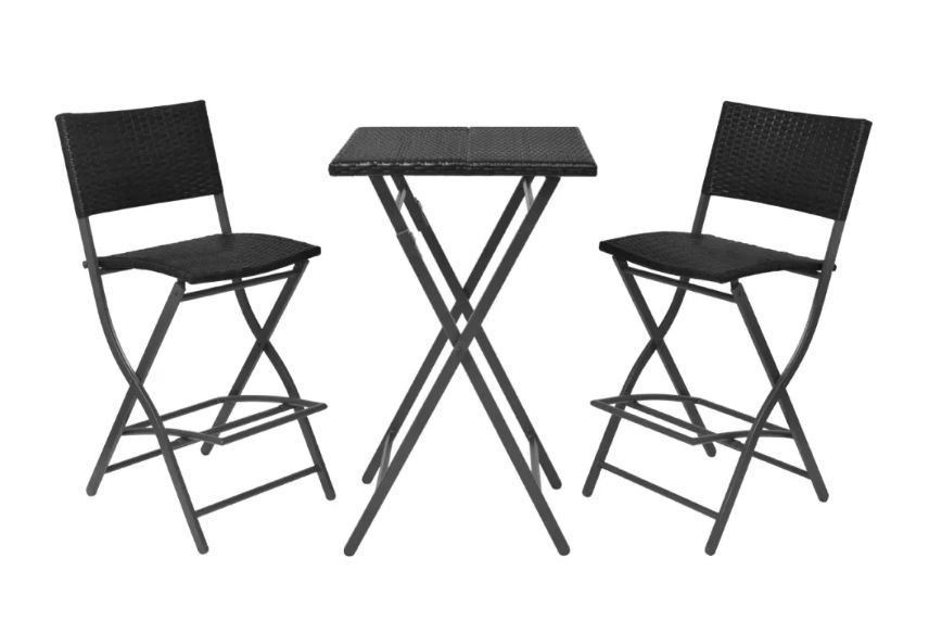 Table bar carrée et 2 chaises de jardin résine tressée noir Klark - Photo n°3
