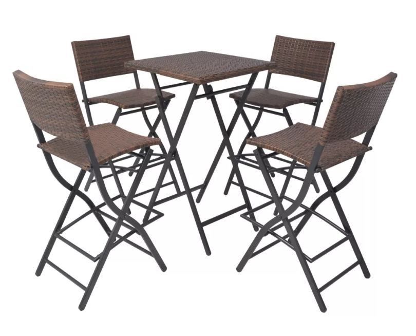 Table bar carrée et 4 chaises de jardin résine tressée marron Klark - Photo n°1