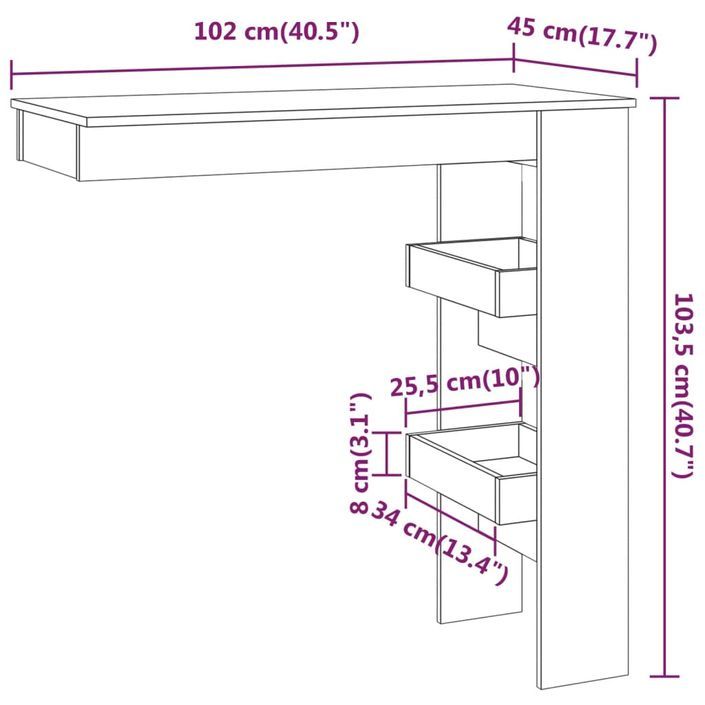 Table bar murale Chêne Sonoma 102x45x103,5 cm Bois d'ingénierie - Photo n°9