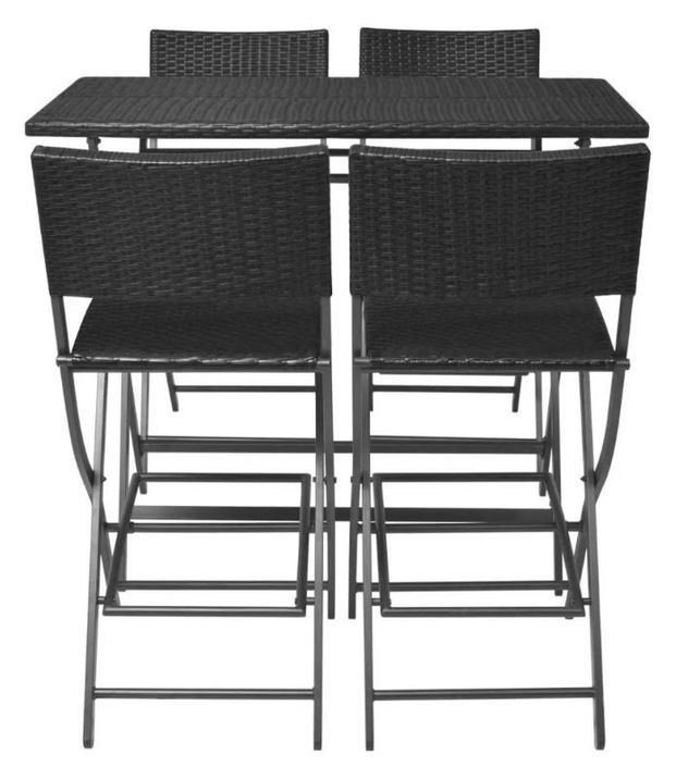 Table bar rectangulaire et 4 chaises de jardin résine tressée noir Klark - Photo n°3