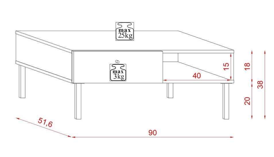 Table basse 1 tiroir blanc et chêne artisan Makalo 100 cm - Photo n°4