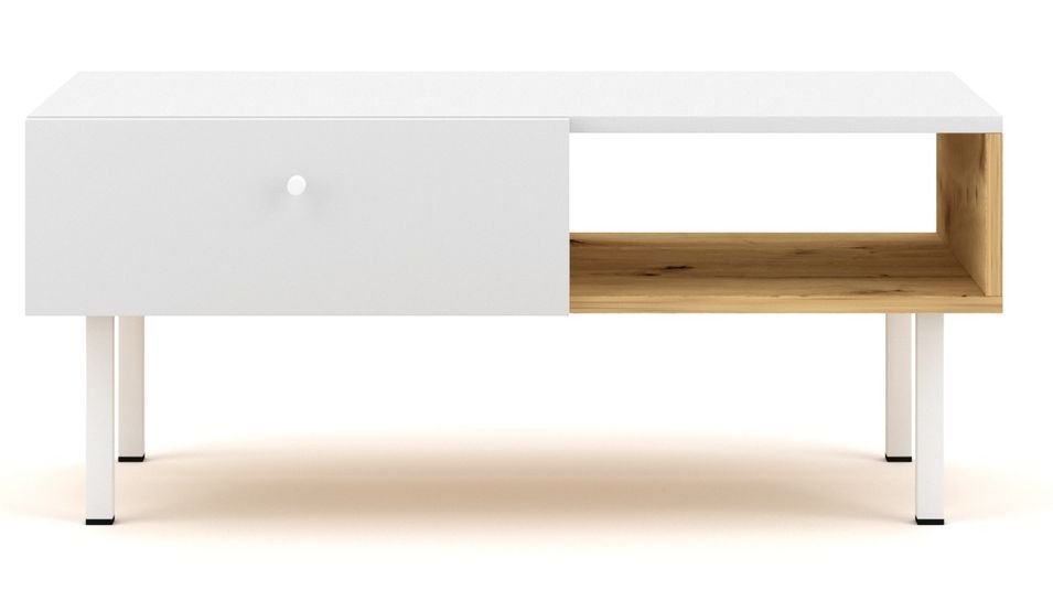 Table basse 1 tiroir blanc et chêne artisan Makalo 100 cm - Photo n°5