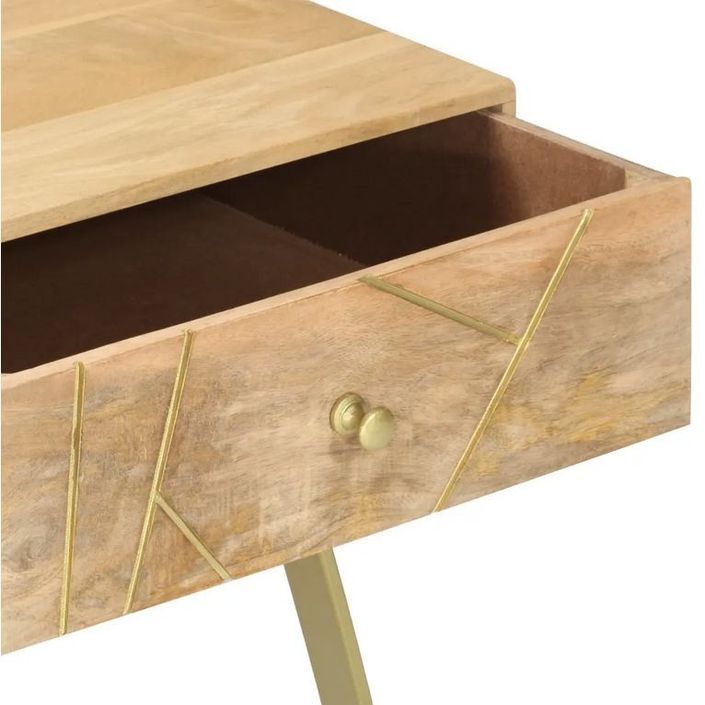Table basse 1 tiroir manguier massif et métal laiton Silou - Photo n°3