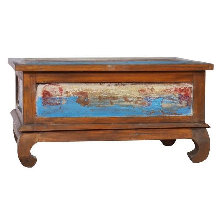 Table basse 1 tiroir teck de récupération multicolore Vetik 80 cm - Photo n°4