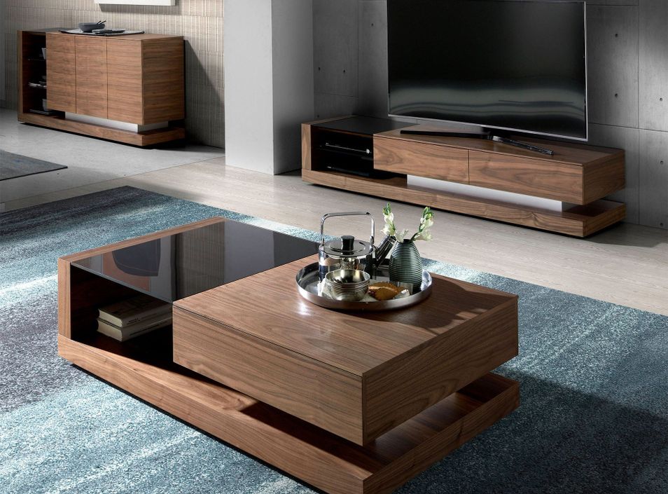 Table basse 1 tiroirs Lizay 130 cm - Noyer et verre trempé noir - Photo n°6