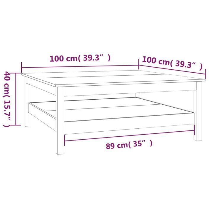 Table basse 100x100x40 cm Bois massif de pin - Photo n°7