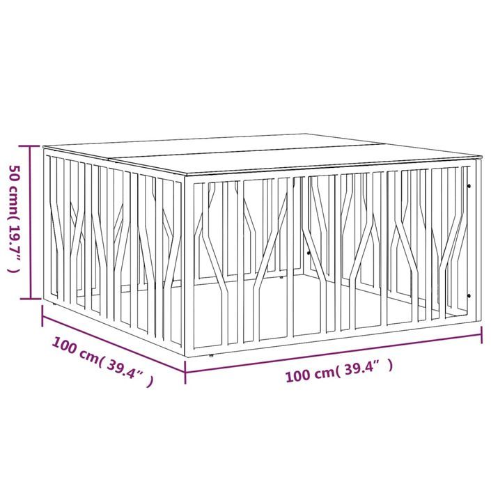 Table basse 100x100x50 cm acier inoxydable et verre - Photo n°6