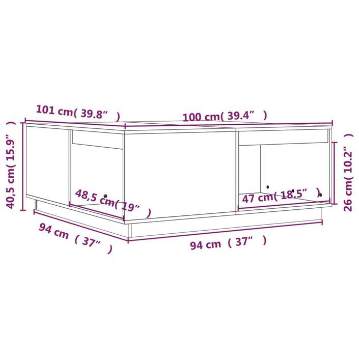 Table basse 100x101x40,5 cm Bois massif de pin - Photo n°8