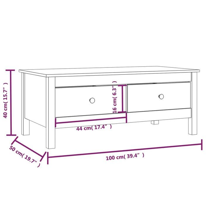 Table basse 100x50x40 cm Bois massif de pin - Photo n°9