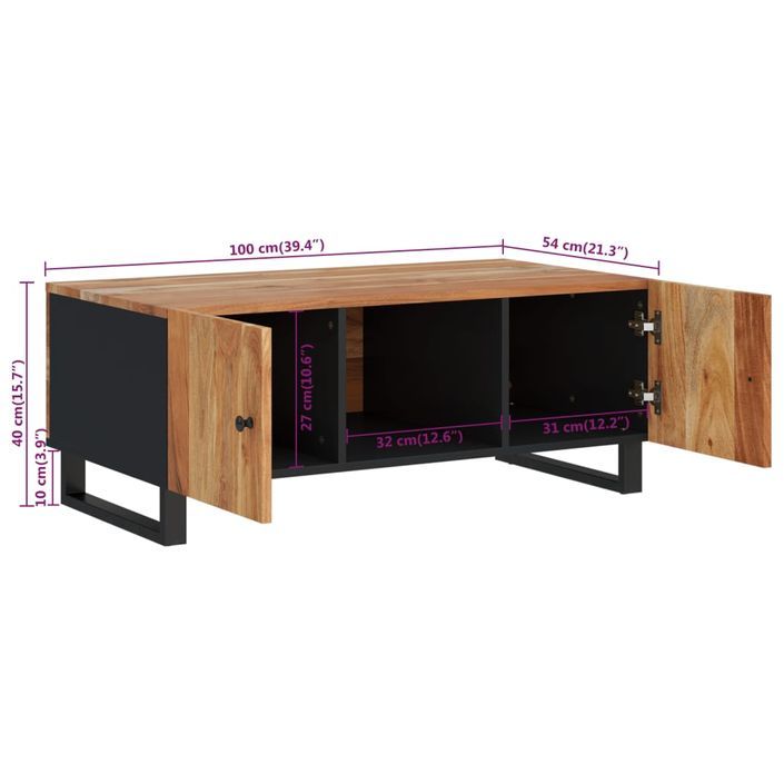 Table basse 100x54x40 cm bois d'acacia solide et d'ingénierie - Photo n°10