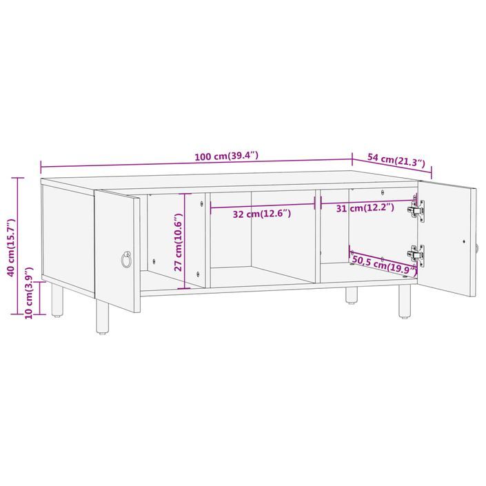 Table basse 100x54x40 cm bois de manguier massif - Photo n°11