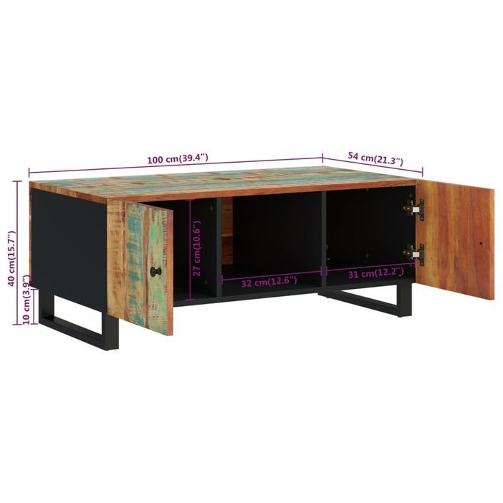 Table basse 100x54x40 cm bois de récupération et d'ingénierie - Photo n°10