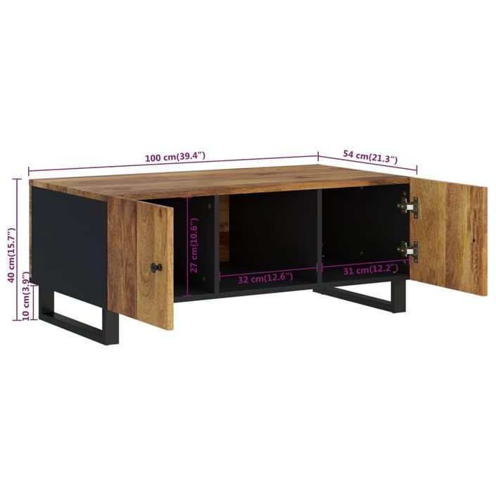 Table basse 100x54x40cm bois de manguier solide et d'ingénierie - Photo n°10