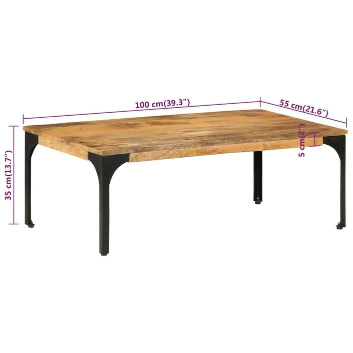 Table basse 100x55x35 cm bois de manguier massif - Photo n°7