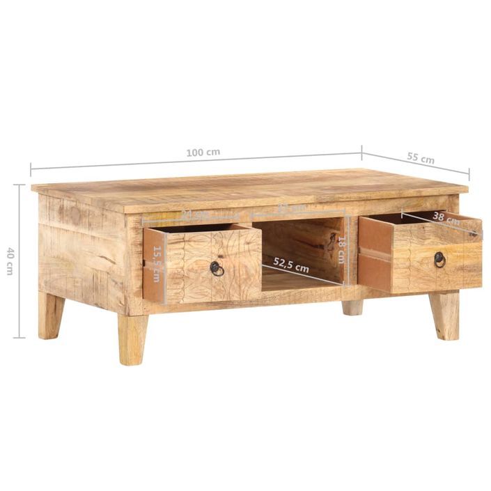 Table basse 100x55x40 cm Bois de manguier brut - Photo n°6