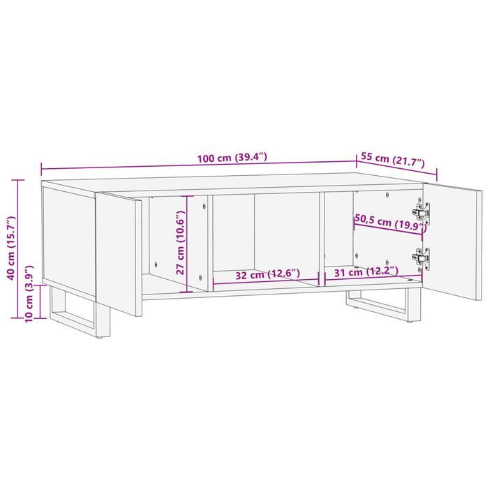 Table basse 100x55x40 cm bois de manguier massif brut - Photo n°10