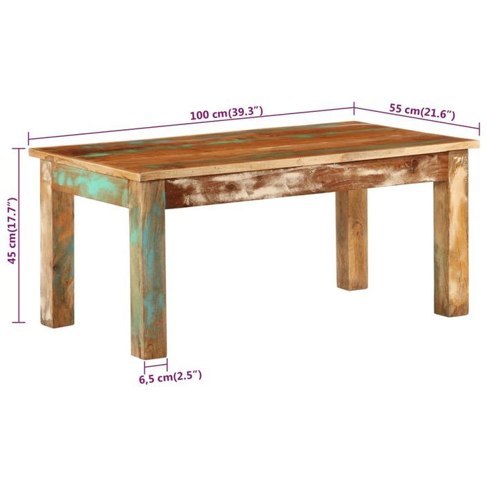 Table basse 100x55x45 cm bois de récupération massif - Photo n°7