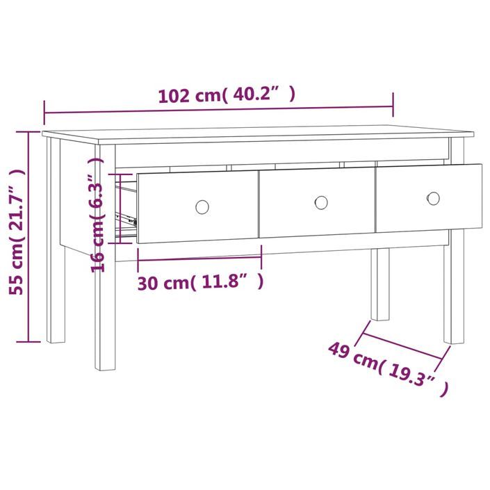 Table basse 102x49x55 cm Bois massif de pin - Photo n°9