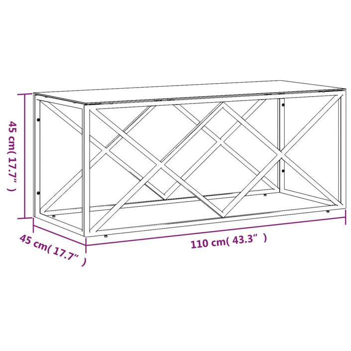 Table basse 110x45x45 cm acier inoxydable et verre - Photo n°6