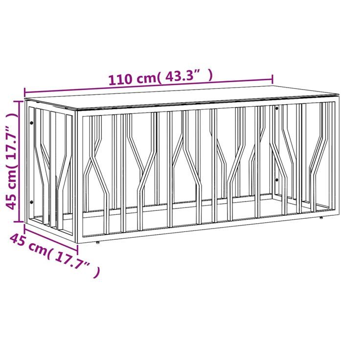 Table basse 110x45x45 cm acier inoxydable et verre - Photo n°6