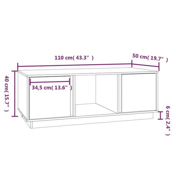 Table basse 110x50x40 cm Bois massif de pin - Photo n°9