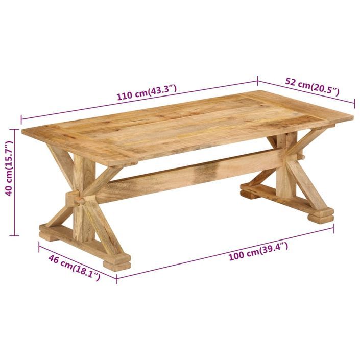 Table basse 110x52x40 cm bois de manguier massif - Photo n°9