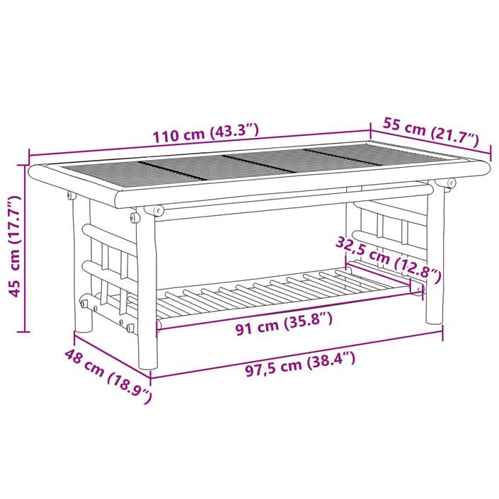 Table basse 110x55x45 cm bambou - Photo n°7