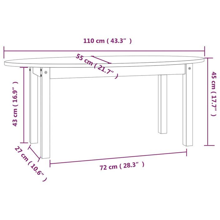 Table basse 110x55x45 cm Bois massif de pin - Photo n°9