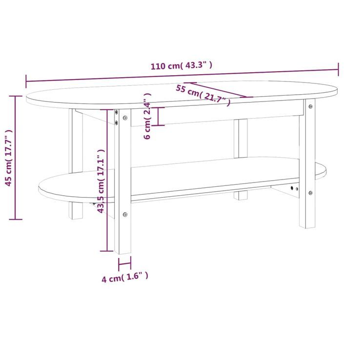 Table basse 110x55x45 cm Bois massif de pin - Photo n°8