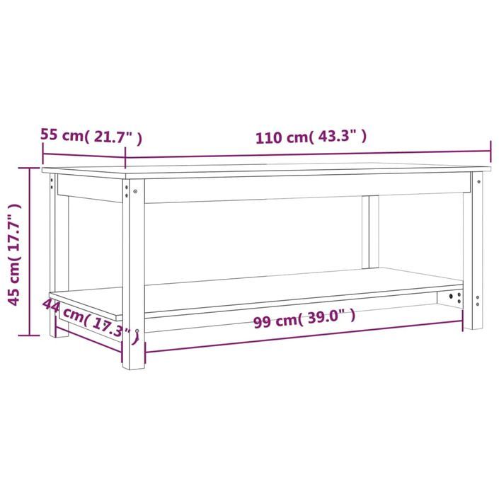 Table basse 110x55x45 cm Bois massif de pin - Photo n°8