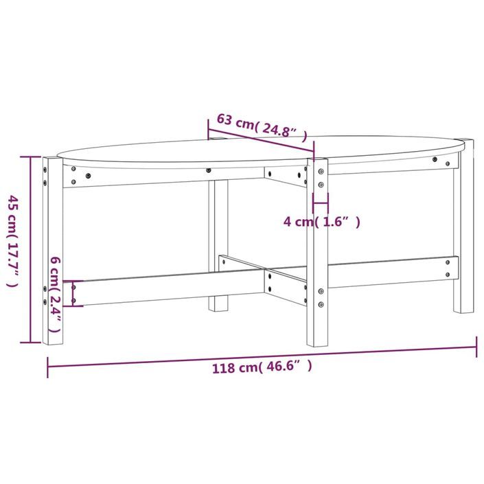 Table basse 118x63x45 cm Bois massif de pin - Photo n°8