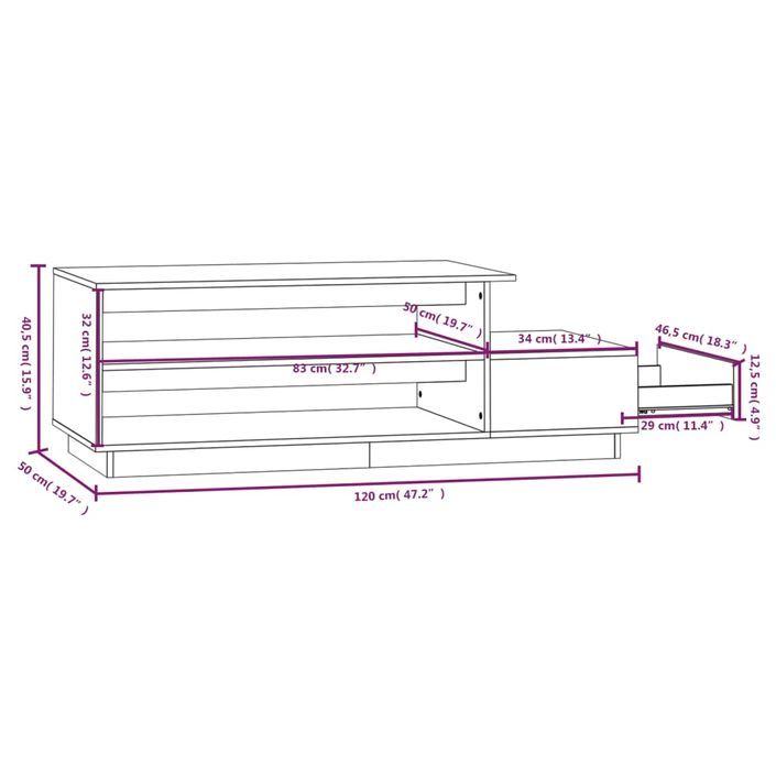 Table basse 120x50x40,5 cm Bois massif de pin - Photo n°9