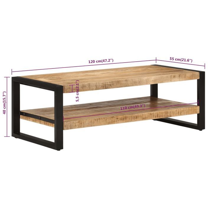 Table basse 120x55x40 cm Bois de manguier massif - Photo n°7