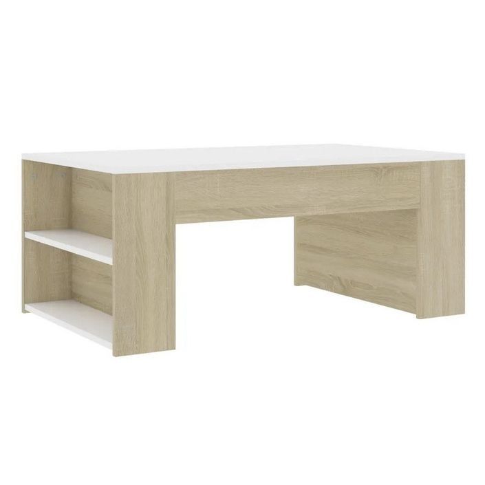 Table basse 2 étagères bois blanc et chêne sonoma Lavozi - Photo n°1