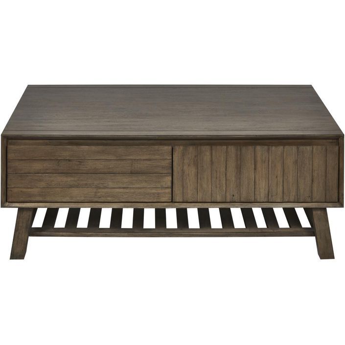 Table basse 2 tiroirs acacia massif foncé Noelie L 120 cm - Photo n°1