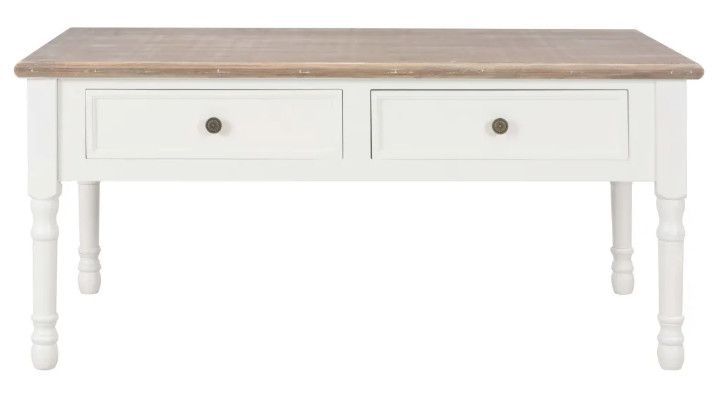 Table basse 2 tiroirs bois blanc et paulownia clair Pablo - Photo n°2