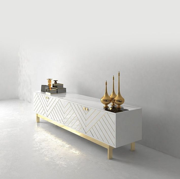 Table basse 2 tiroirs bois blanc et pieds métal doré Valdi 130 cm - Photo n°4