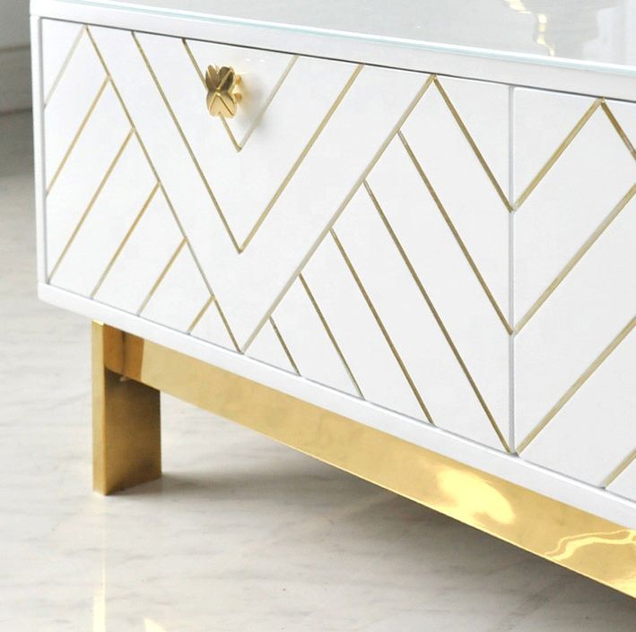 Table basse 2 tiroirs bois blanc et pieds métal doré Valdi 130 cm - Photo n°8