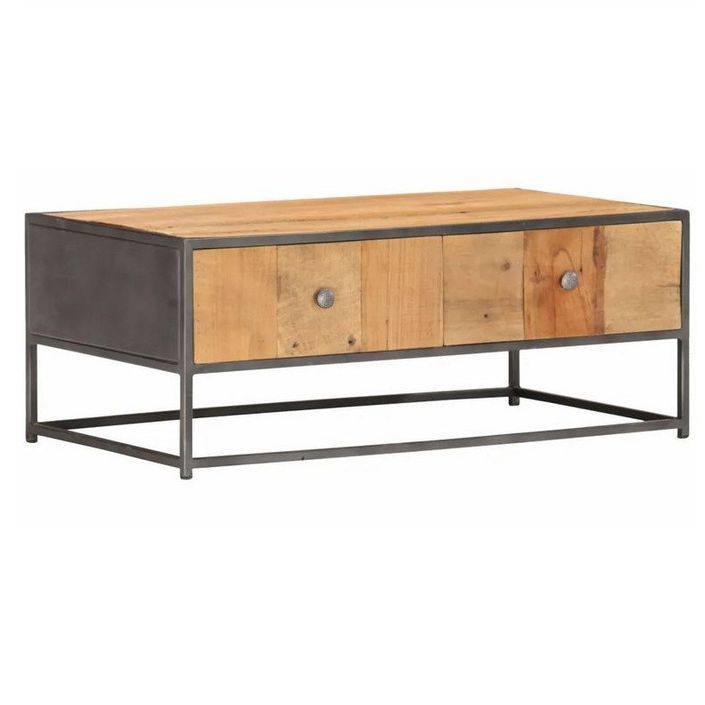 Table basse 2 tiroirs bois de récupération et métal gris Milia - Photo n°1