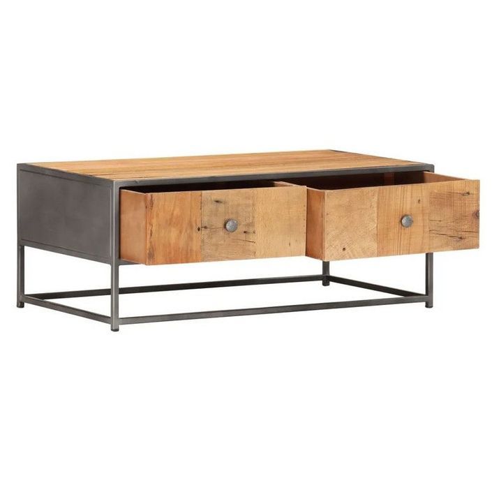 Table basse 2 tiroirs bois de récupération et métal gris Milia - Photo n°2